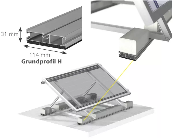 Solar Grundprofil H für Flachdach mit Gewichten