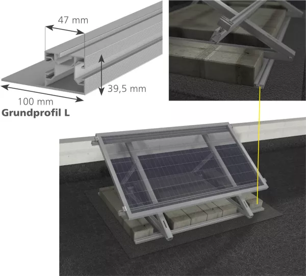 Solar Grundprofil L für Flachdach mit Gewichten