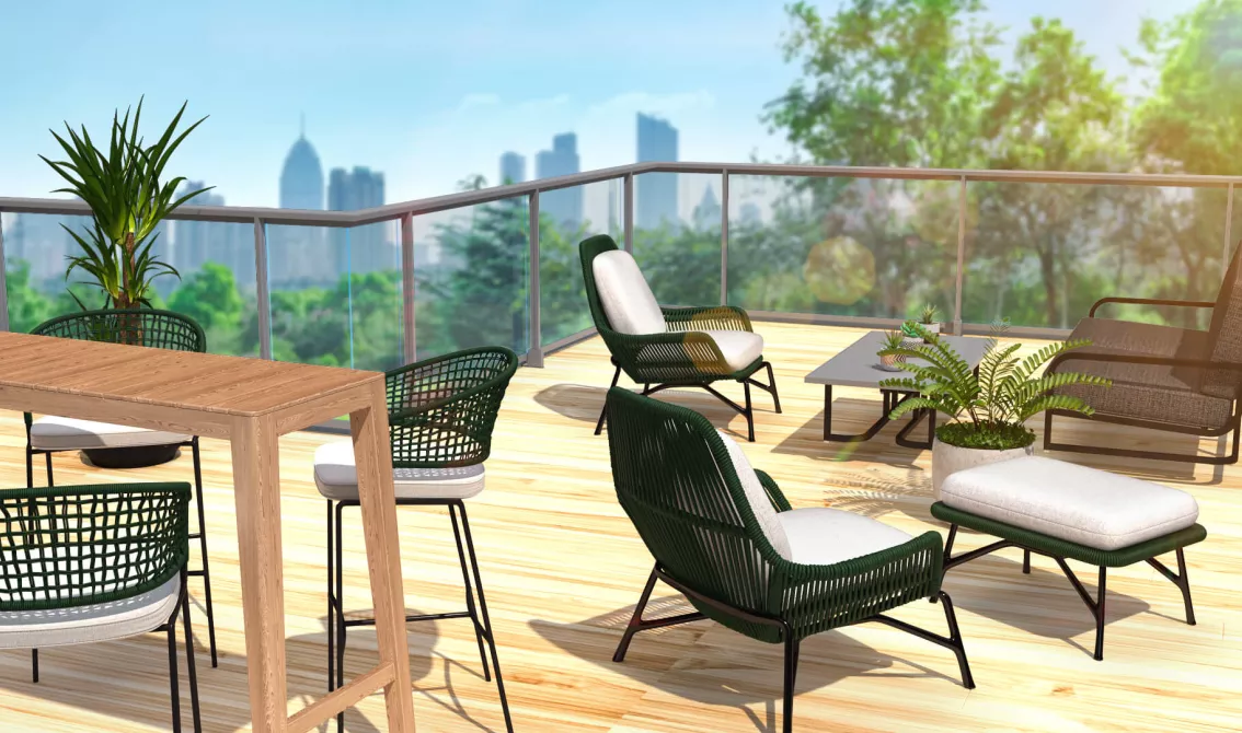 Terrassenkit auf Dachterasse: Fertiges Beispiel mit Holzdielen